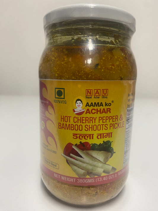 Hot Cherry Pepper & Bamboo Shoots Pickle (Dalla Tama): Aama ko Achar